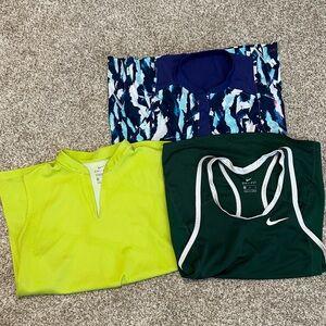 Three work out Tank Tops - Neon Yellow and Abstract Blue & green